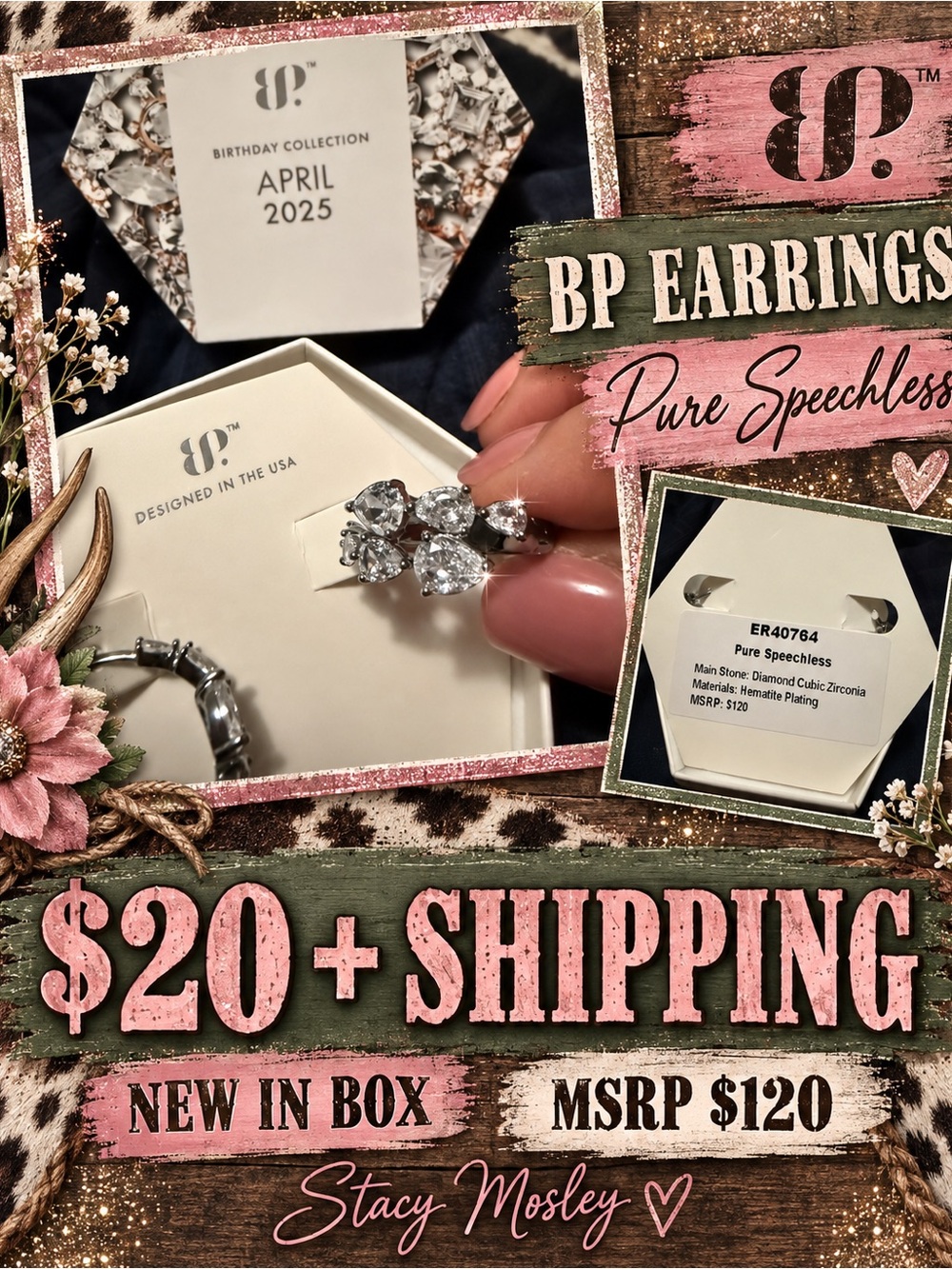 bp Silver-Tone Cubic Zirconia Cluster Earrings